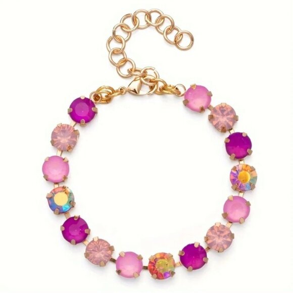 Pink and Gold Tennis Bracelet with Adjustable Chain